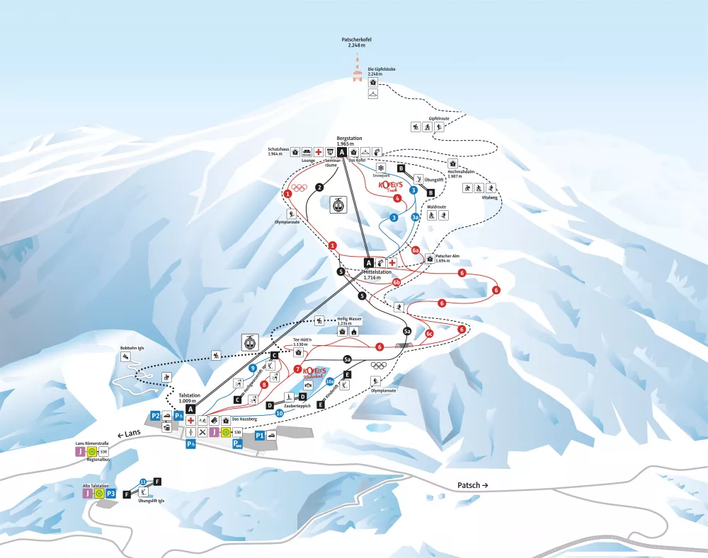Mapa lyžařského střediska Patscherkofel