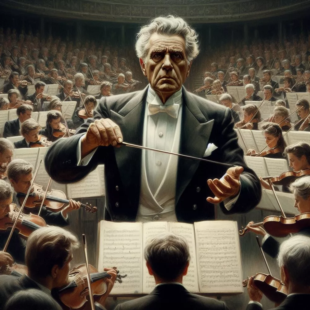 Herbert von Karajan diriguje orchestr (AI)
