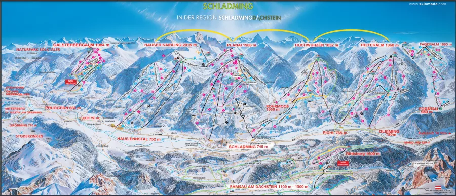 Mapa sjezdovek a vleků Schladming 4-Mountain